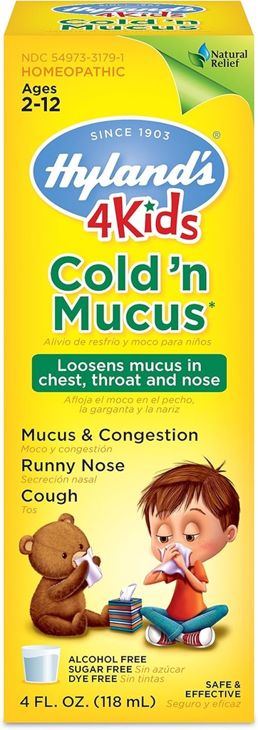 Hylandská studená medicína pro děti ve věku 2 let a více, Chlad 'n Mucus Relief Liquid, Natural Relief of Mucus and Congestion, Runny Nose, Cough, 4 Ounces