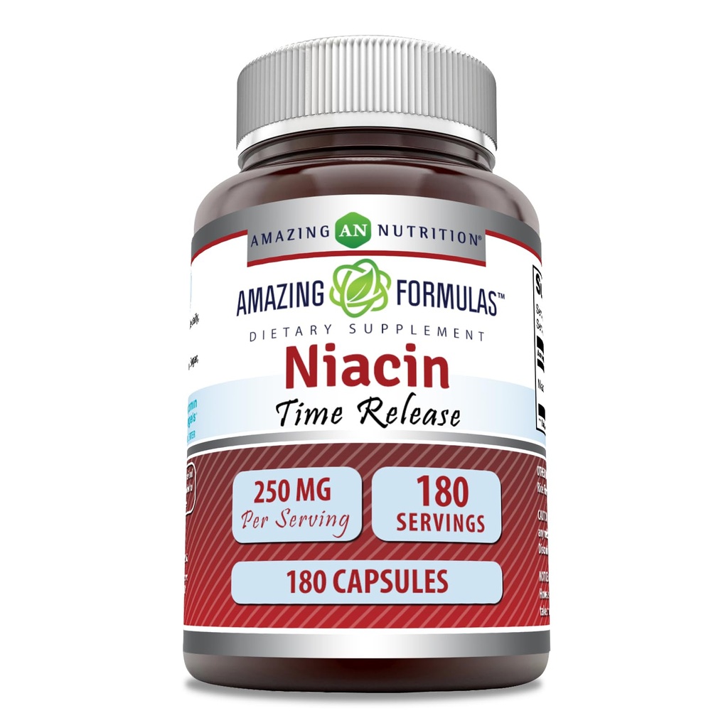 Amazing approvas Niacin (vitamin B3) 250 mg 180 Kapsle dodatek 124; Non- GMO cprova124; gluten zdarma cprova124; Made in USA