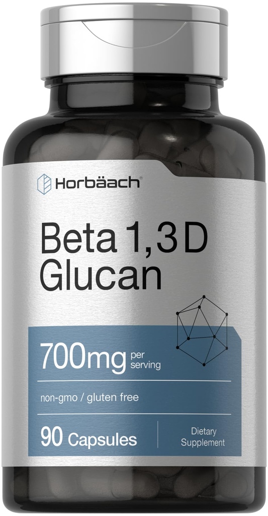 Horbäach Beta Glucan 1 3D 700 mg Glucan 124; 90 Kapsle 124; Beta 1,3, 1,6 D Glucan Glucan 124; Non- GMO, gluten zdarma dodatek