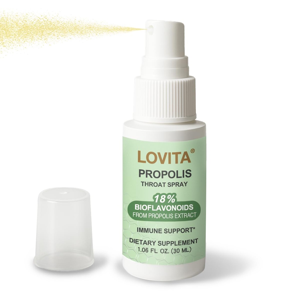 Lovita Bee Propolis Krční sprej, 18% Bioflavonoidy, Alkoholo- Free, Imunitní podpora, Krční mýdlo, Antioxidant, Jemná chuť, 1 Fl Oz (balení po 1)