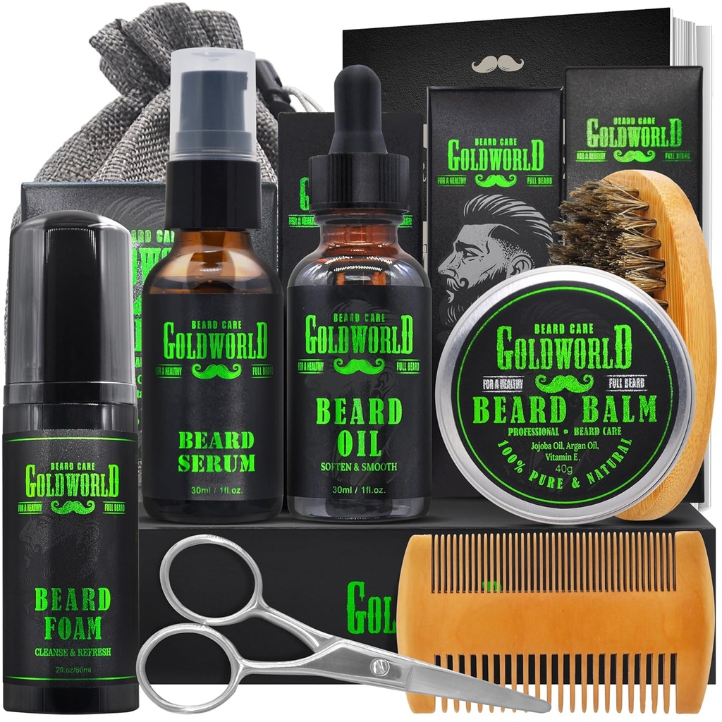 Beard Kit Beard Grooming Kit w / Beard Wash / Shampool Beard Oil Balm Brush Comb Scissor Bag e-Book Christmas Stocking Stuffers dárky nápady pro muže ho táta přítel manžel mens