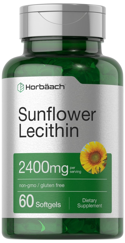 Horbäach Slunečnice Lecithin Softgel Kapsle 124; 2400mg Supplications 124; 60 Pilulky 124; Přirozeně Occurring Fosfolipids Supplica124; Non- GMO, gluten zdarma dodatek