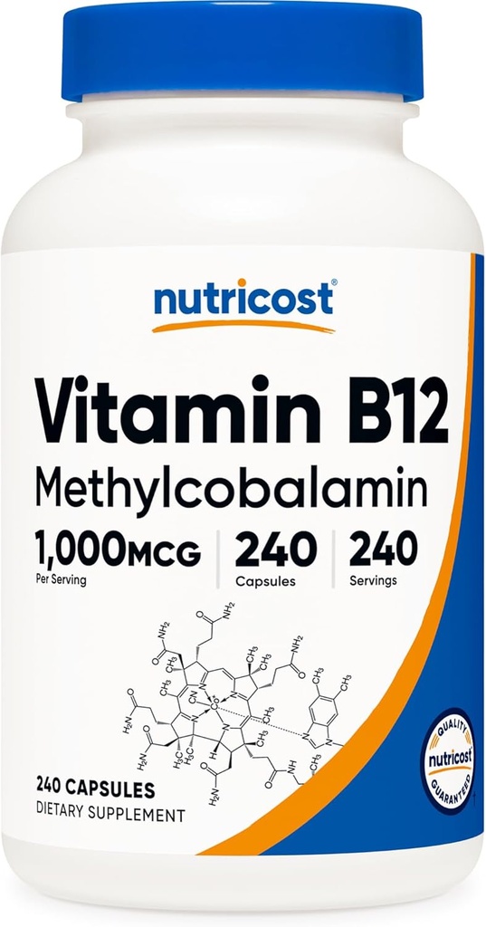 Nutricost vitamin B12 (methylkobalamin) 1000mcg, 240 Kapsle - Vegetariánské, Non- GMO & gluten zdarma B12 dodatek