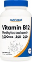 Nutricost vitamin B12 (methylkobalamin) 1000mcg, 240 Kapsle - Vegetariánské, Non- GMO & gluten zdarma B12 dodatek