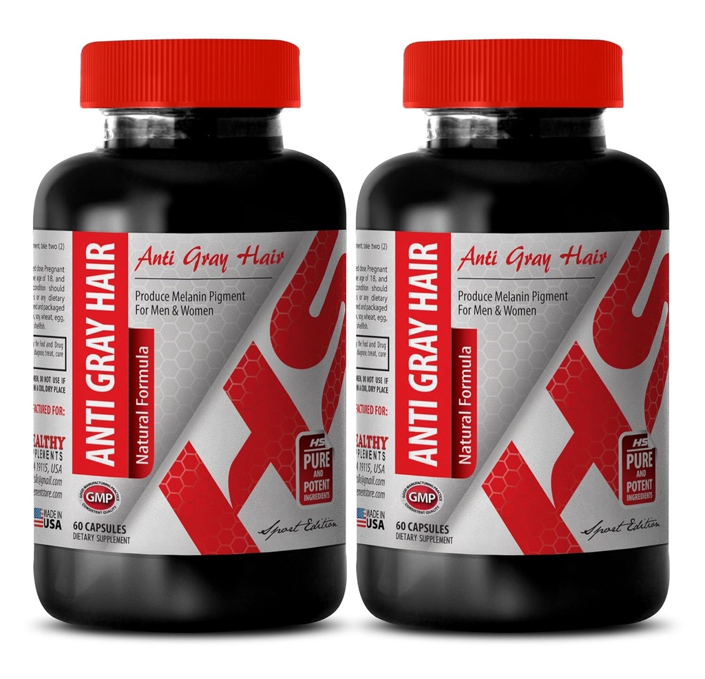 Saw palmetto s kopřivou kořen - ANTI GRAY HAIR NATURAL FORMULA - doplněk pro vypadávání vlasů, anti- šedé vlasy doplněk pro muže a ženy, šedé vlasy doplněk k obrácení, ochlupení doplňky, 2 Bot 120 Caps
