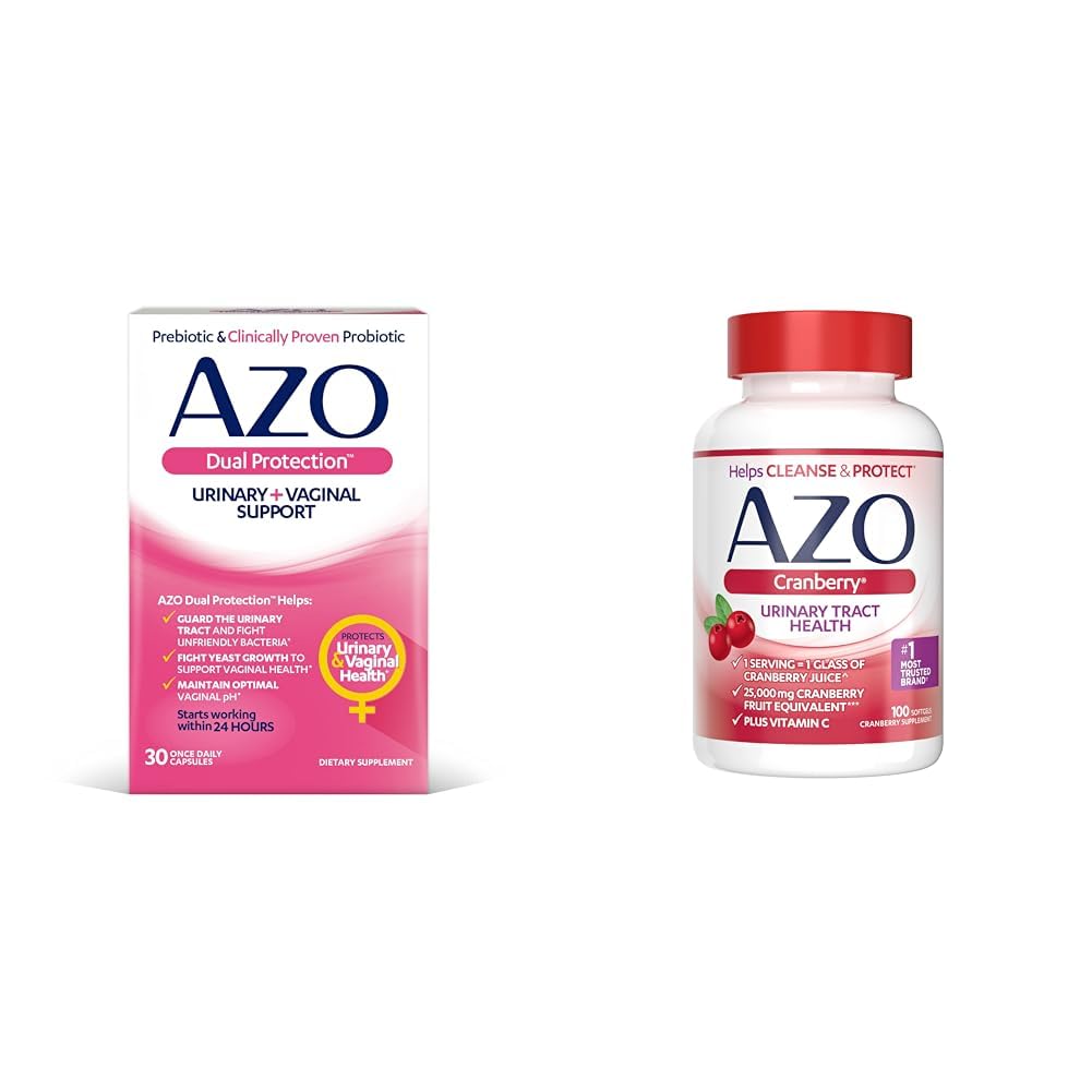 AZO Dual Protection CLAS124; Močová + Vaginální podpora * CLAS124; Prebiotická Plus Klinicky osvědčená ženská probiotická CLAS124; Začíná pracovat do 24 hodin CLAS124; Non- GMO CLAS124; 30 Count & Cranberry Močové Tract Health Supplement