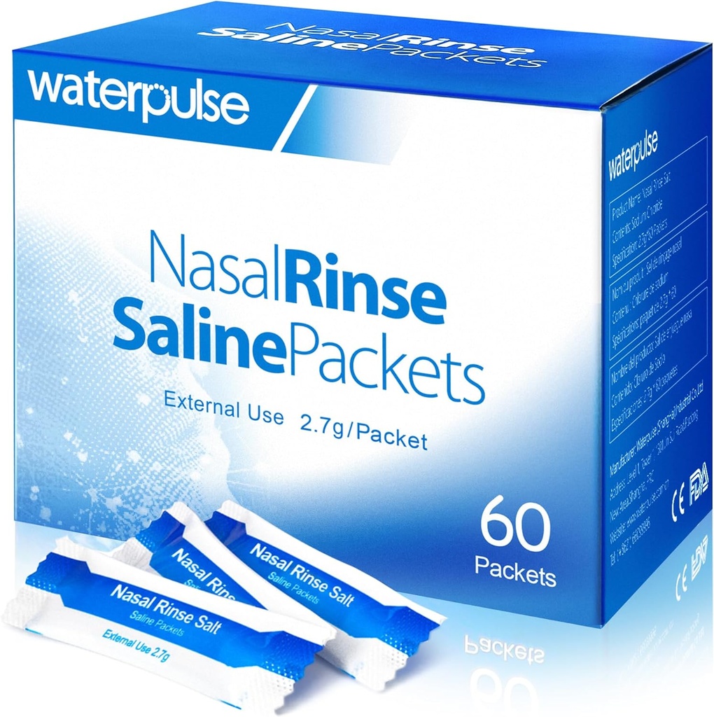 Vodní pulz 60 Nasal Rinse Packets, Efektivní Neti Pot Salt Packets, Nasal Rinse Salt Packets Individuálně zabalené - Pohodlné řešení pro sinusitida, alergie a studená úleva