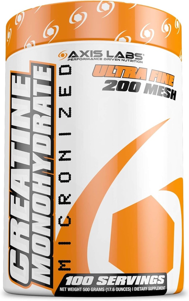 Axis Labs Micronized Creatin Monohydrát - Minerální dodatek - 100 Služeb - Zvyšuje sílu - Zvyšuje růst svalů - Zvyšuje celkovou velikost