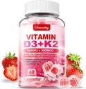 Vitamin D3 K2 dodatek pro dospělé - Vitamin D3 5000 IU + K2 200 mcg - VIT D3 K2 Gumy s vápníkem 600 mg hořčíku zinek a vitamín C pro ženy - Podpory B0ne, Muscle Imunitation