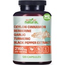 5- in-1 Organic Ceylon Skořice Kapsle s Berberine, Česnek, Kurkuma, Black Pepper Extract Pills
