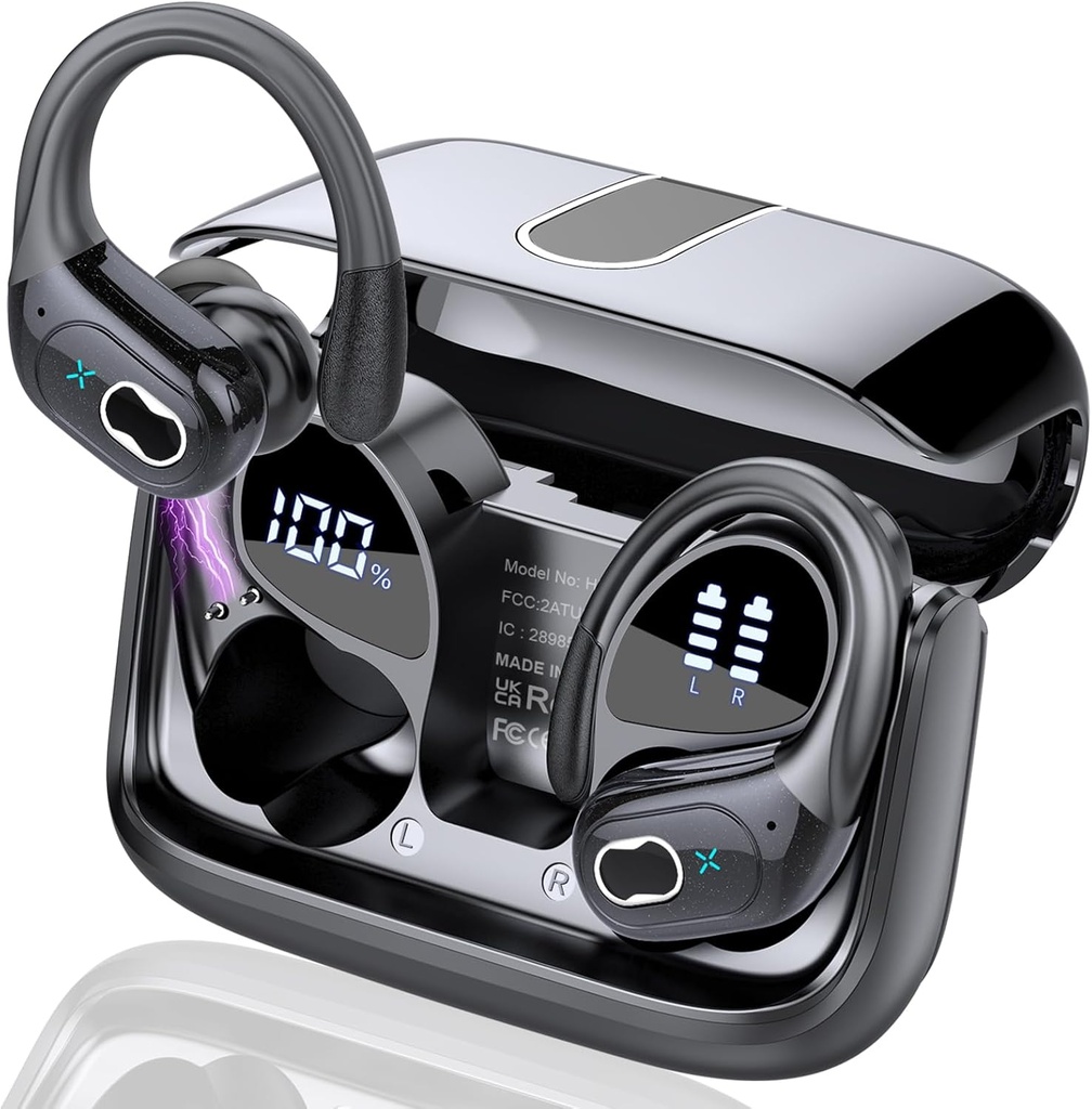 Bezdrátové sluchátka 75hrs Bluetooth 5.4 Sluchátka Sport, 2025 Bluetooth Sluchátka Stereo hluboké Bass přes ušní Bud s háčky, ENC hluk Cancelling Mic, IPX7 Vodotěsný sluchátko pro cvičení / běh