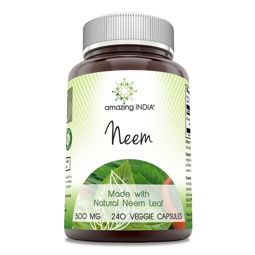 Amazing Indie Neem (Made with Natural Neem Leaf) 500 mg Veggie Kapsle Dodatek 124; Non-GMO CLANE124; Gluten Free CLANE124; Made in USA CLANE124; Vhodné pro vegetariány (240)