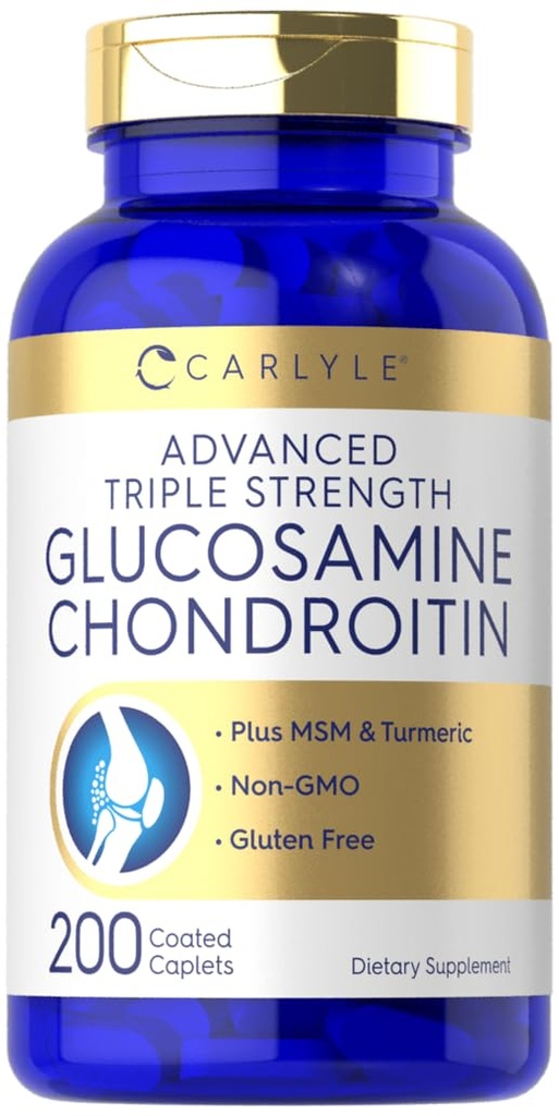 Carlyle Glucosamine Chondroitin MSM Turmeric Found 124; 4050 mg Foul124; 200 Count Foul124; Advanced Triple Strength Supplementary 124; Non- GMO & Gluten Free