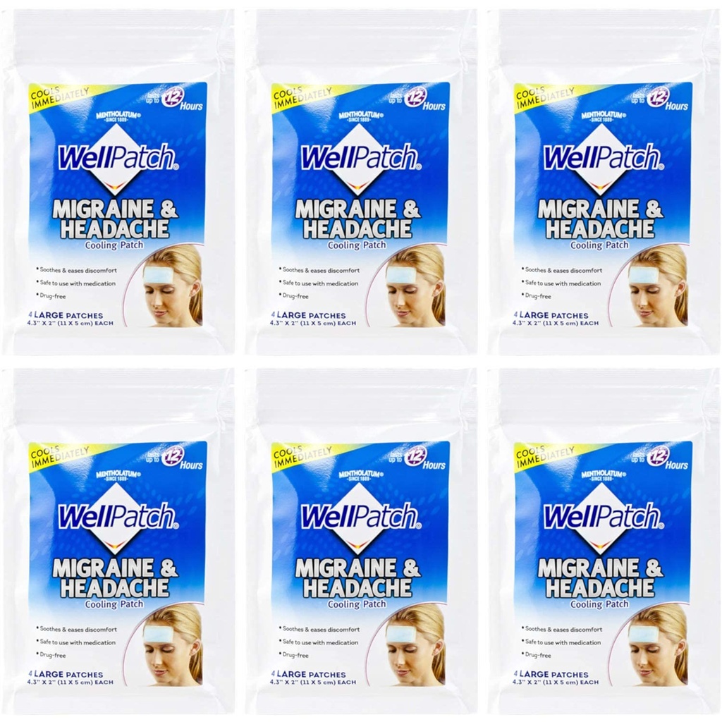 WellPatch Chladící bolesti hlavy Pads, Migréna 4 Pads v balení. (Balení po 6) = 24polštářky