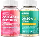 Hydrolyzované kolagen Peptidy pilulky + Vegan Omega 3 doplněk s vitamínem D3 K2
