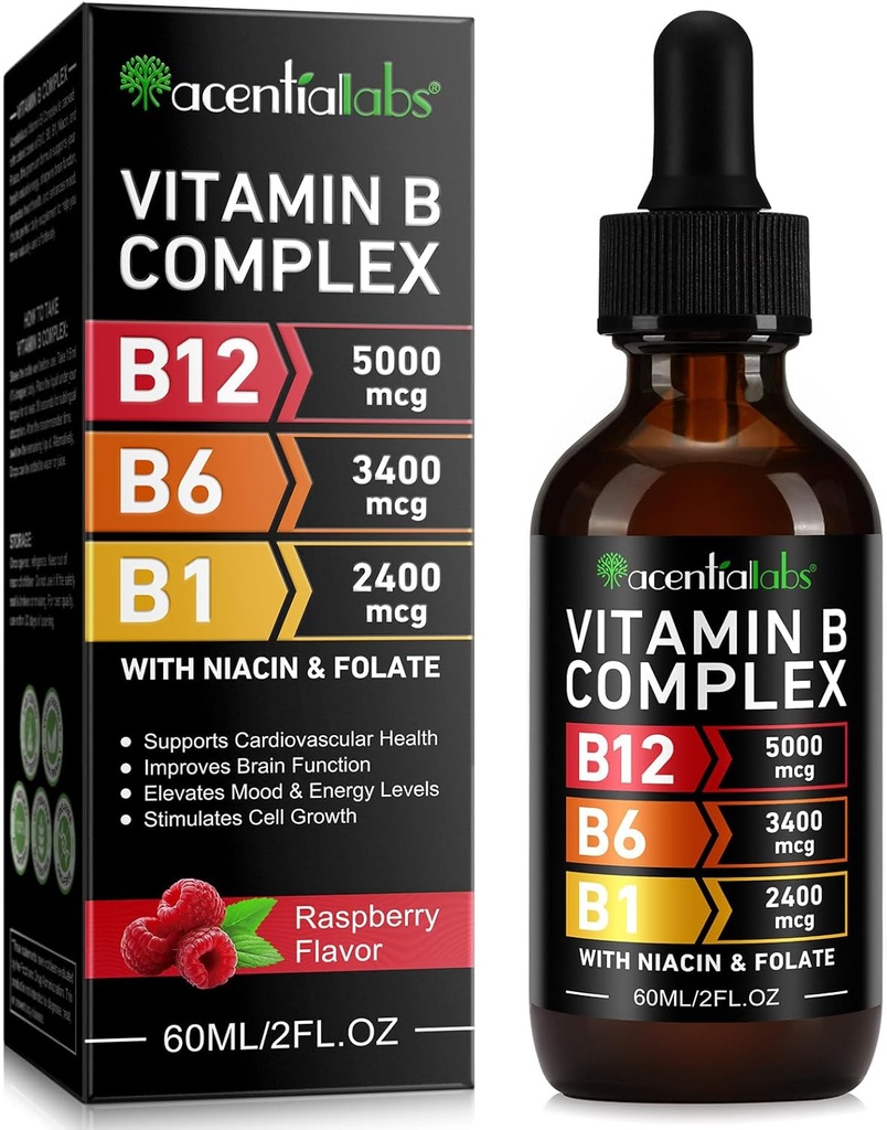 Vitamin B12 Kapky tekuté - Organický vitamin B12 Sublingvální Kapky - Organický vitamín B- komplex B5 Pantotenová kyselina - Vegan B12 Sublingvální 5000 mcg s vitaminem B6, tekutý B12 Methylkobalamin Podpory