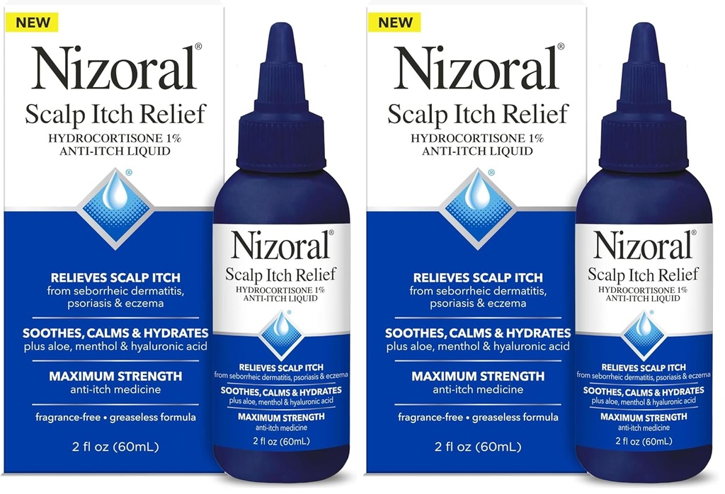 Nizoral Skalp Itch Relief Liquid - Relieves Skalp Itch and Soothes, Calms and Hydrates with Maximum Strength Anti- Itch Medicine (Hydrokortison 1%), 2 Fl Oz (Balení po 2)