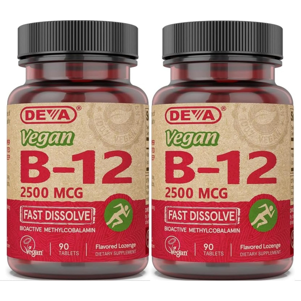 DEVA Vegan Vitamins B-12, High Potency 2500 mcg B12, Fast Disolve, Sublingual, 90 Tablet (Balení po 2)