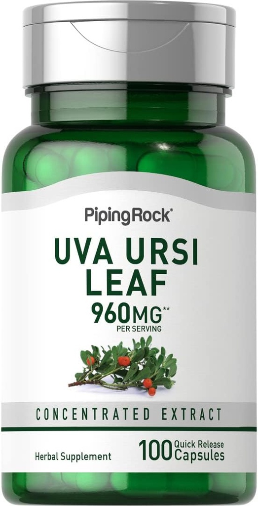 Piping Rock Uva Ursi Kapsle 124; 960mg kapsle 124; 100 pilulky 124; Herb Leaf Extract Supplement PHAR124; Non- GMO, gluten zdarma