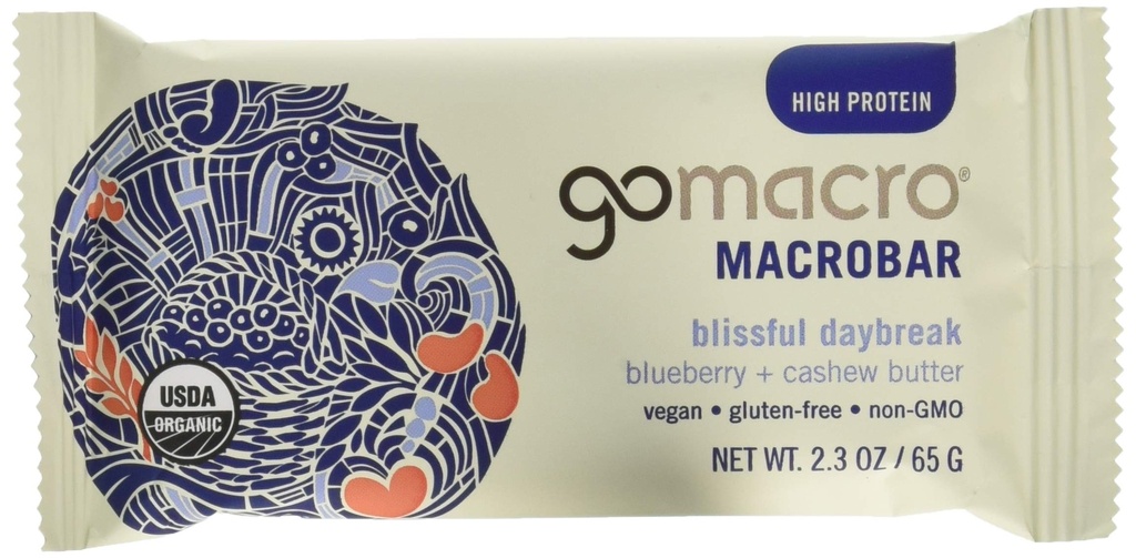 GoMacro Macrobar Organic Vegan Protein Bars - Borůvkové + kešové máslo (2.3 tyčinky Ounce (balení po 12)