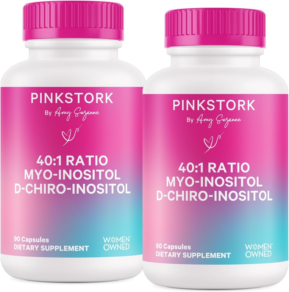 Pink Stork Myo-Inositol & D-Chiro Inositol dodatek - Hormonální bilance pro ženy - Ovariální podpora - 40: 1 Poměr - Plodnost doplňky pro ženy - 180 Kapsle, 2 Měsíční dodávky