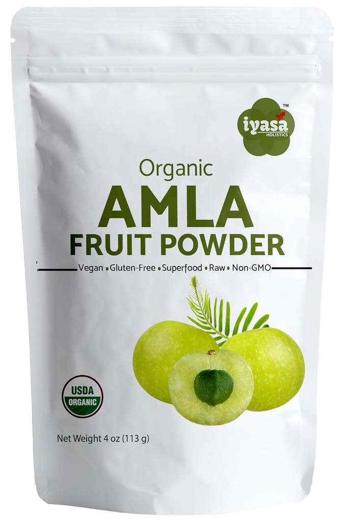 Organic Amla Fruit Powder, Amalaki Berry Powder, Zkušební balení 4 unce / 112 gm, USDA Organic, Raw Superfood for Skin and Hair, Resealable Pouch of 4 oz