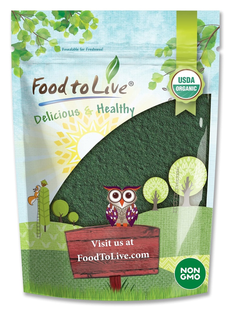 Jídlo pro živé organické Chlorella Powder, 2 libry - Non- GMO, Kosher, Syrové zelené řasy, Vegan Superfood, Bulk, čistý Vegan zelený protein, bohaté na vitamíny a minerály, Skvělé pro nápoje, Zlomená buněčná zeď