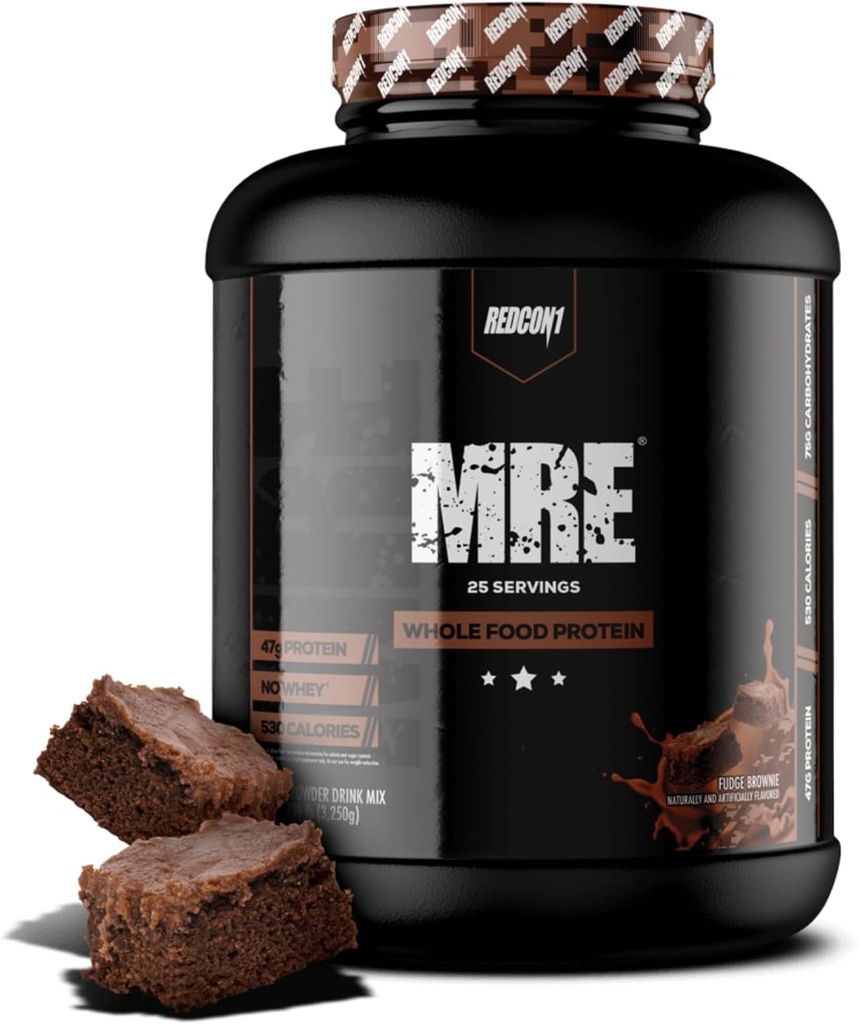 REDCON1 MRE Protein Powder, Fudge Brownie - Směs proteinů na výměnu jídla Vyrobeno s MCT Oil & Whole Foods - Protein s přírodními složkami na pomoc při vymáhání svalů (25 Služeb)