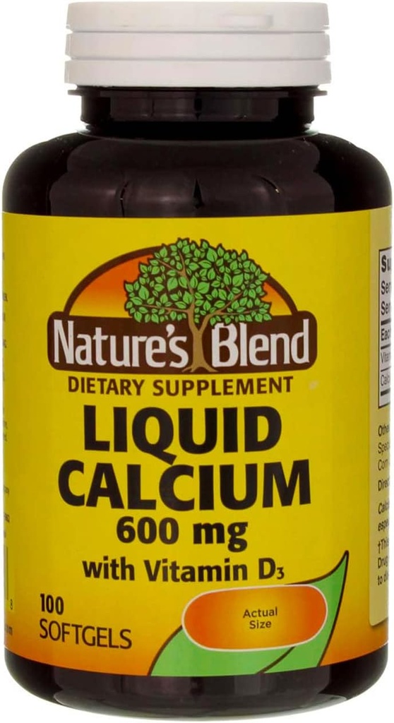 Tekutý vápník 600mg s D- 3 (100 Softgels) 3 BOTTLES Celkem 300 Softgels