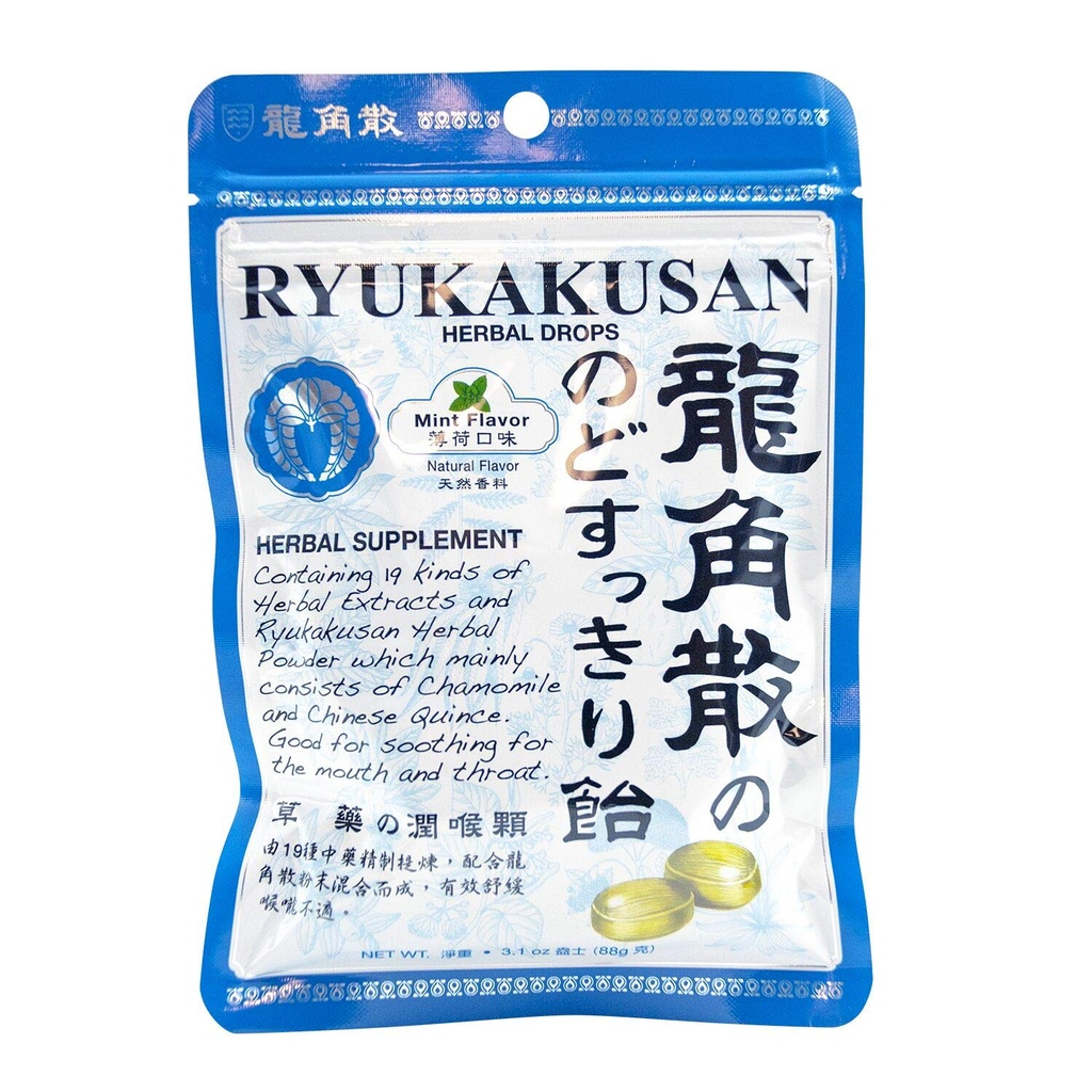 Ryukakusan Mint Flavor Bylinné Kapky (Podporuje hrdlo, ústa, horní dýchací cesty) (32 kapek) (1 sáček) (Solstice)