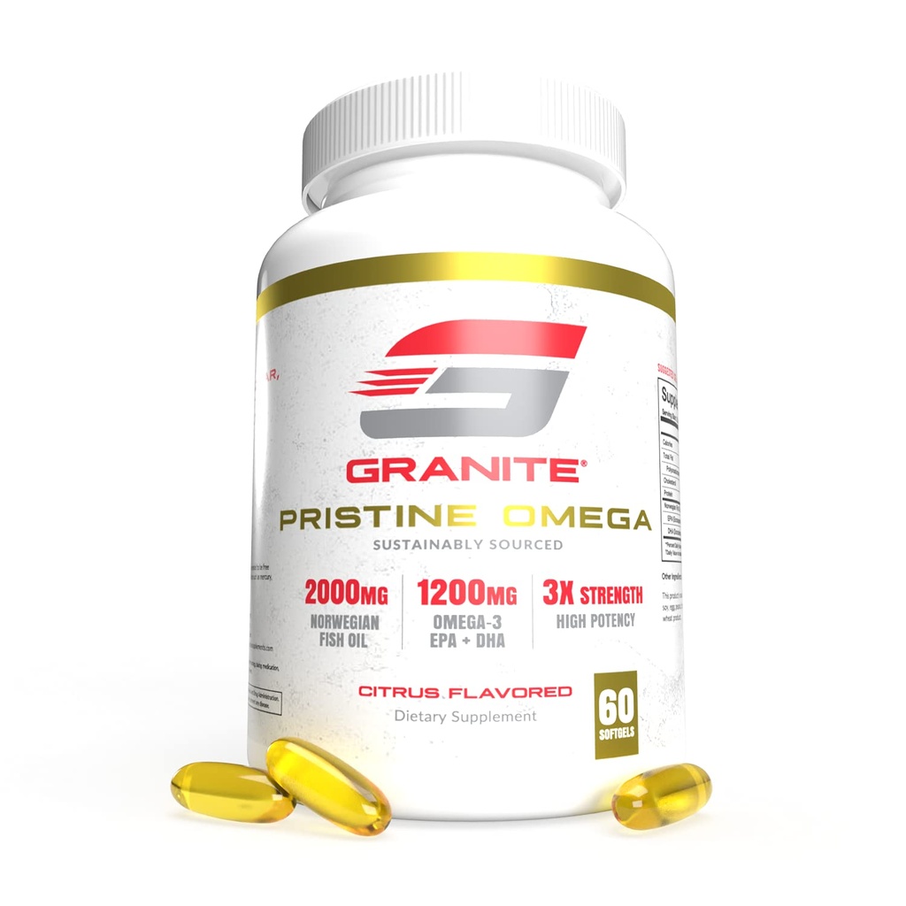 Granite Pristine Omega33 Dodatek, 2000mg Norské rybí olej Doplňky s EPA & DHA, Podporuje společné, srdce, mozek, & nálada, trvale sourced, Čistota Testováno (60 Softgels)