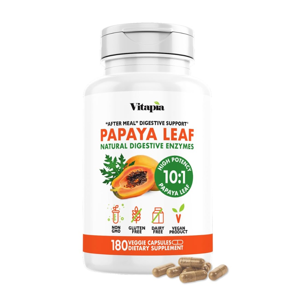 Papaya Fruit Enzyme Kapsle pro Digestion, Bloating Relief, Imunitní podpora pro muže a ženy - 1500mg Organic Papaya Powder Per Serving - 180 Veggie Kapsle - Non- GMO, gluten- Free, Vegan- Friendly
