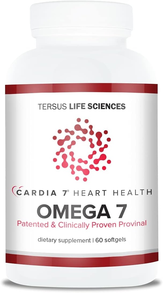 Cardia 7 Heart Health Omega 7 - obsahující patentované prominální purifikované Omega 7 mastné kyseliny - bez rybího pachu nebo Burp- Back - 60ct měkké gely