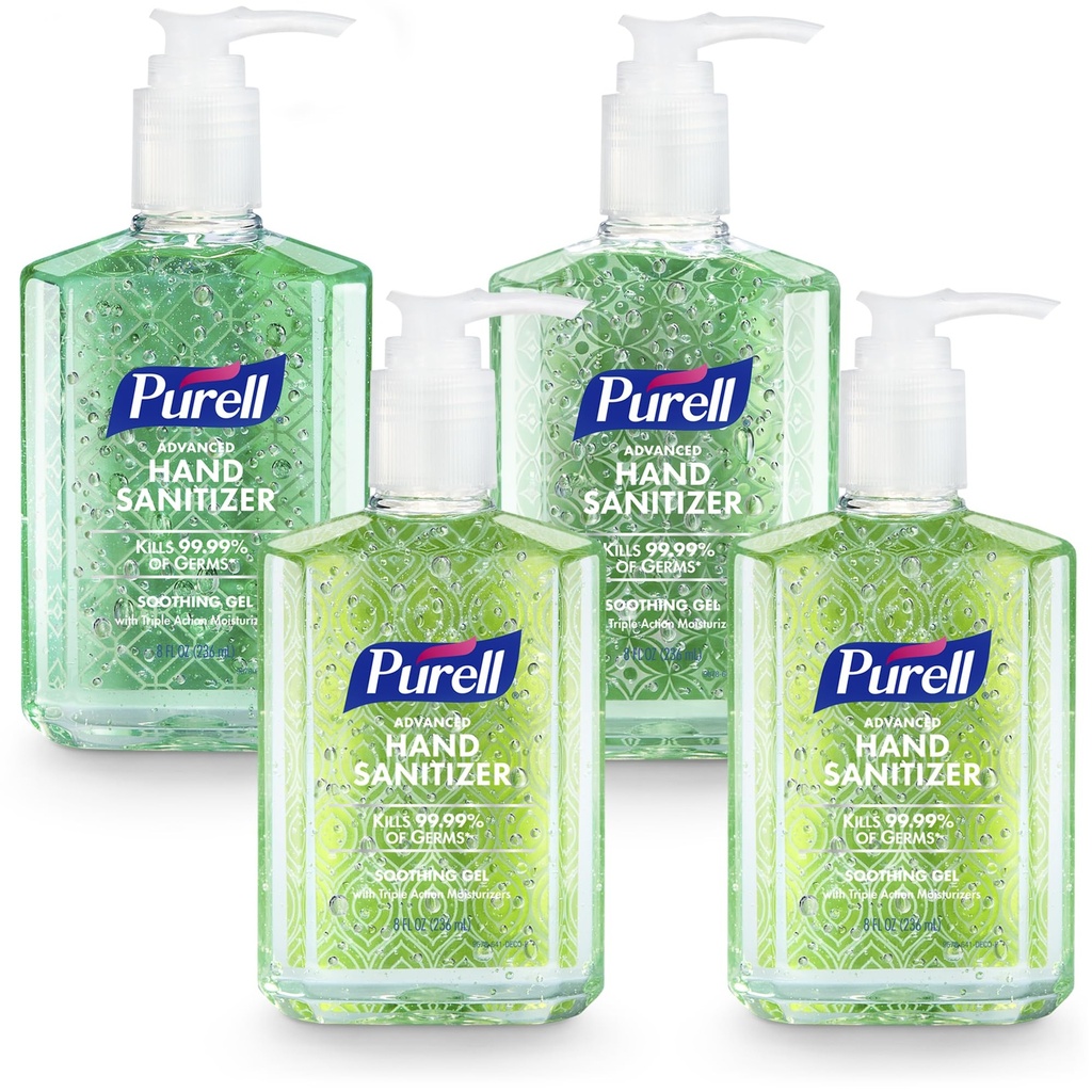 PURELL Advanced Hand Sanitizer Soothing Gel, Fresh Scent, 8 fl oz Pump Bottle (balení po 4), 9674-06-ECDECO