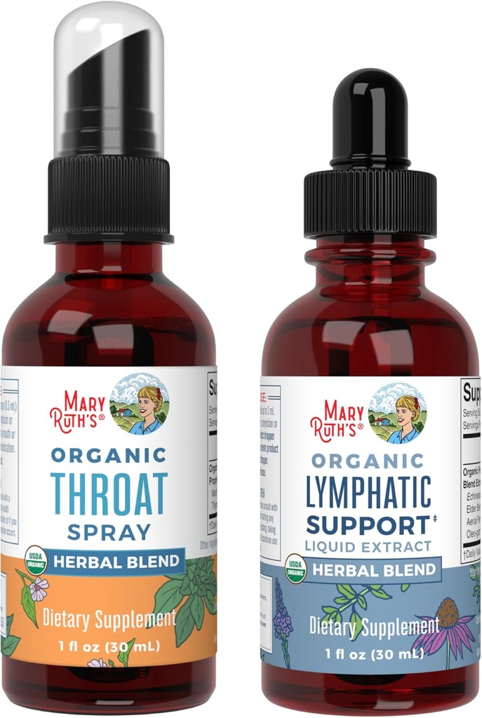 MaryRuth Organics Krční sprej (bez ochucené) & Lymfatické čistky Kapky 124; USDA Organic, Clean Label Project Ověřené ® IR 124; Vitamíny pro ulevení hrdla, imunita a celkové zdraví 124; Vegan, gluten Free, Non-G