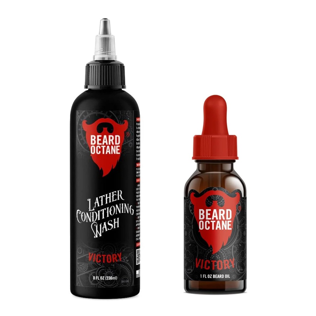 Beard Octane Fundamental Beard Kit - Beard Shampool & Oil - Přirozená Beard Care with Jojoba & Argan (Vítězství - Ginger Yuzu, Labdanum & Fresh Ozone)
