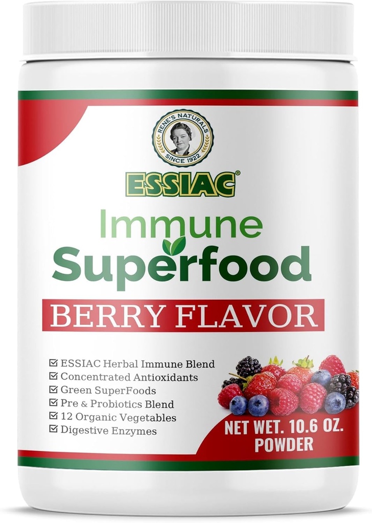 Essiac SuperFood for Immunication Support 10.6 oz OZ 124; 12 Organic Greens, Concentrated Antioxidants, Pre and Probiotics Credi124; Vegan, Dairy Free, Gluten Free OF 124; Non- GMO, No Add Sugar