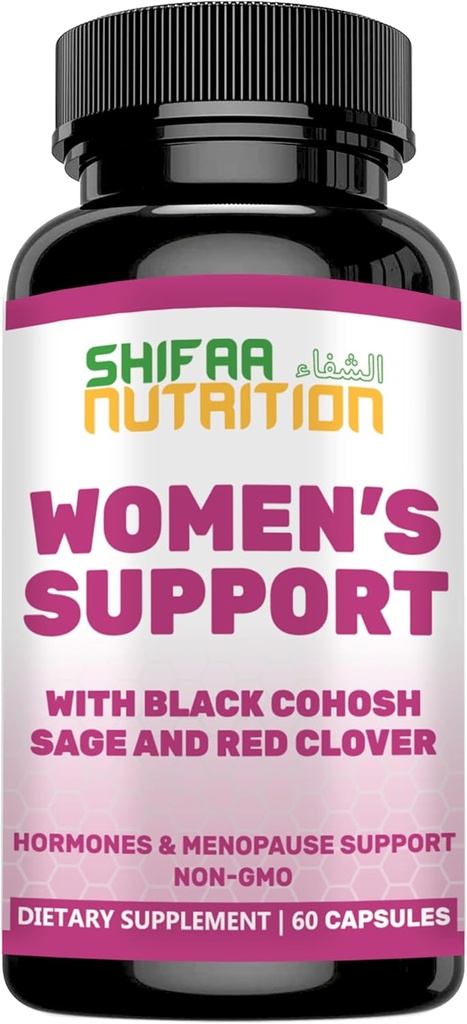 SHIFAA NUTRITION Hormony Balance & Menopauza Doplňky pro ženy, Menopauza Relief - Podpora pro návaly horka, Mood Swings w / Black Cohosh & Red Clover Halol Vitamíny, 30 Služeb
