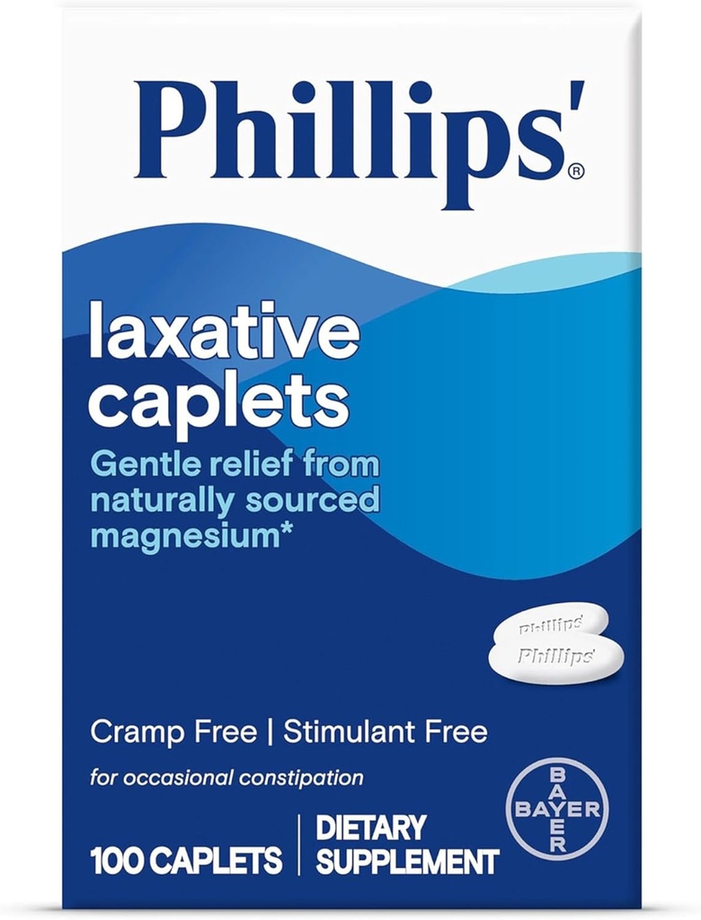 Phillips 'Laxative Caplet, S přirozeně sourced Magnesium dodatek pro jemnou úlevu od příležitostné zácpy, křeč a stimulant zdarma Laxativa, 100 Caplet