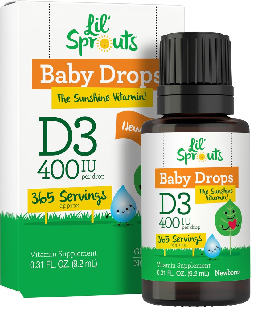 Carlyle Baby Vitamin D3 Liquid Drops CLAS124; 400 IU CLAS124; .31oz (9.2 ml) 1 roční zásoba (365 porcí) CLAS124; Vegetarian, Non- GMO, a gluten Free by Lil 'Sprouts