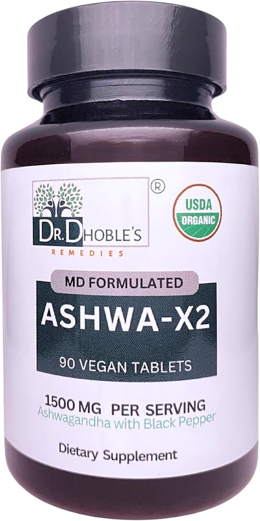 Ashwa X2, Md Reproducated Vegan Tablety s přírodními přísadami & Black Pepper, které zvyšují biologickou dostupnost, 1500mg, No Extract, USDA Organic