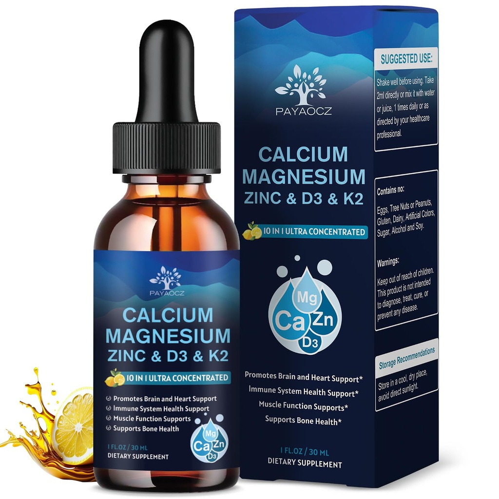 (1 balení) hořčík vápník zink dodatek s vitaminem D3 K2 pro ženy, hořčík Glycinát vegan kapalné kapky pro dospělé Plus L- Theanine Boron Moss extrakt, kosti, spánek a nohy křeče, 1 Fl Oz