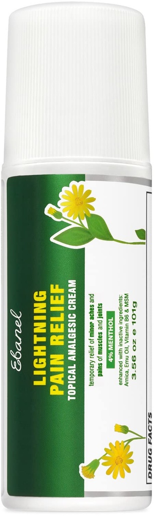 Ebanel Pain Relief Roll On for Artritis, Foot, Back, Joint, Neck, Strains & Spreins with Menthol, Camphor, Arnica, Emu Oil, MSM, Boswellia, Cílené svalové bolesti Relief Roll On