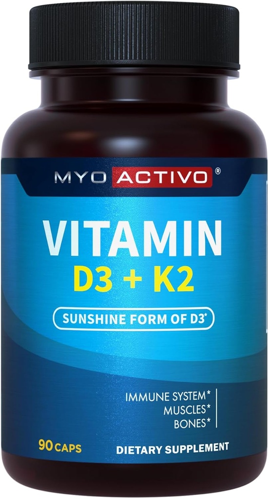 Vitamin D3 K2 dodatek 5000 IU & 200 mcg - vysoká absorpce D3, patentovaná MK7 & MK4, srdeční zdraví, imunitní podpora, 90 vegetariánských kapslí
