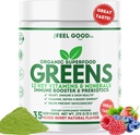 The Feel Good Super Green Powder - Organic Green Juice, Wheat Grass No Added Sugar, Spirulina, Chlorella, Probiotika, Digestive Enzyme, Antioxidant Rich, Imunity Boost Green Superfood, 35 SVG, Denní