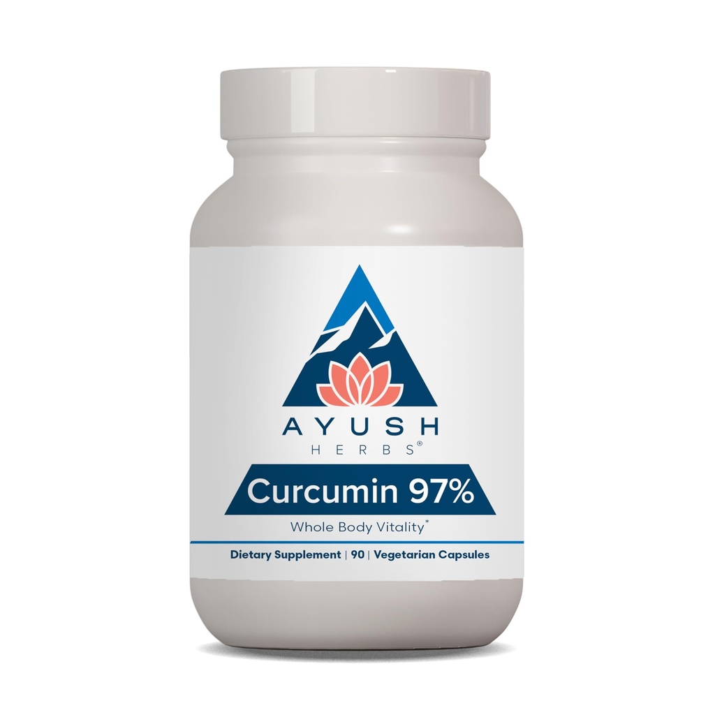 Ayush Byliny Curcumin 97% - Curcumin doplňky, Premium Turmeric Root Dodatek, Curcuminoidy pro ženy a muže, Dospělí, Premium Společná podpora, Síla a vitalita - 90 Vegetariánské Kapsle (1 Počet)