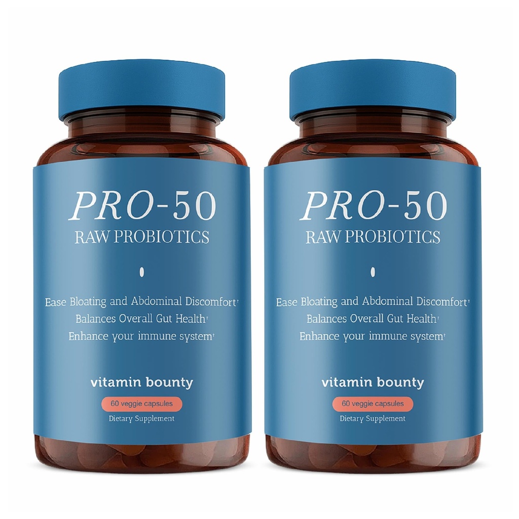 Vitamin Bounty Pro-50 Probiotický 50 miliard CFU - 13 Stuin dodatek pro muže a ženy + Prebiotika - Digestivní zdraví & Gut Support - Lactobacillus & Bifidobacterium - opožděné uvolnění kapsle, 2 Pack