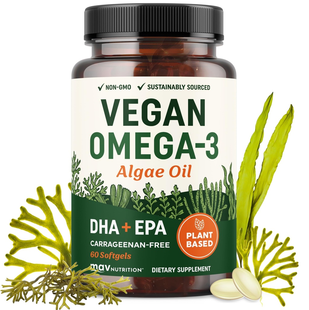 Vegan Omega 3 Řasy olej 124; Plant based DHA EPA 124; Udržitelně sourced, No Karagenan, Non GMO CLAS124; Srdce, mozek, a oční zdraví CLAS124; Rybí olej Alternative 124; Řasy Omega 3 Dodatek CLAS124; 60 Softgel Kapsle