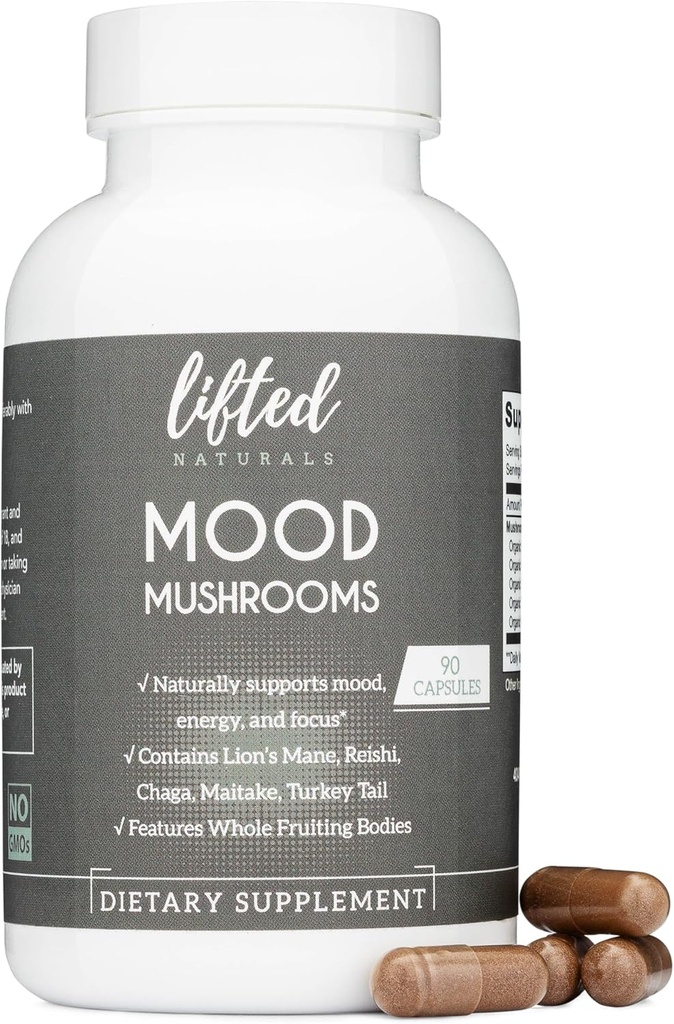 Mood Houby - Lifted Houby Supplement - Lion 's Mane, Reishi, Chaga, Turkey Tail, Maitake - Energy, Focus, Stress Relief