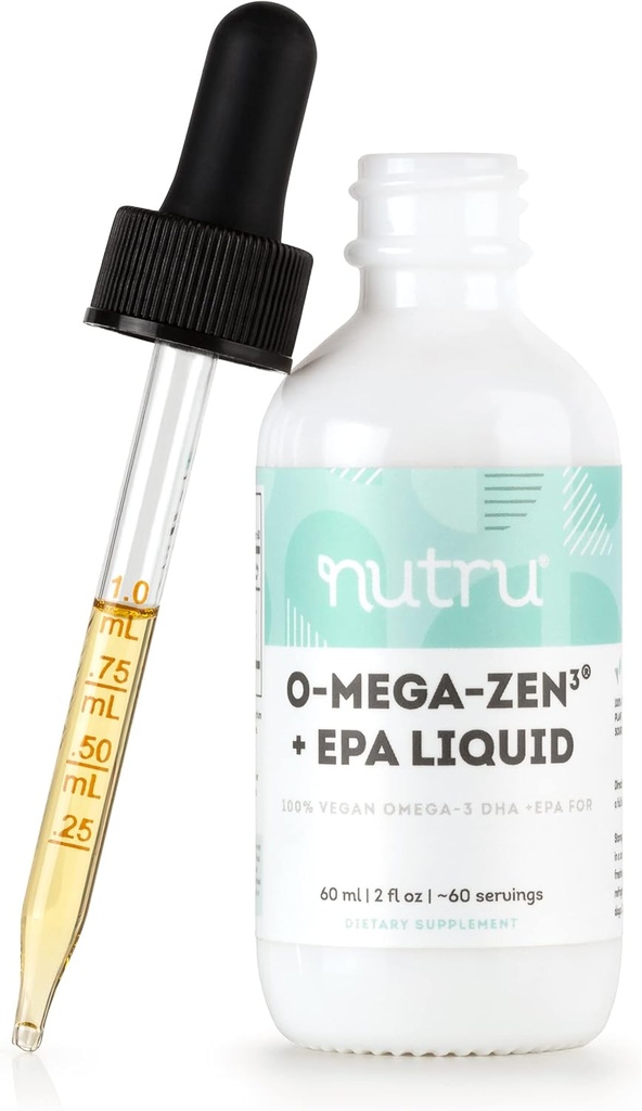 O- Mega- Zen3 + EPA Vegan Omega 3 DHA EPA Liquid Supplement - Algal Omega3 Essential Fatty Acids - 2 Fl Oz